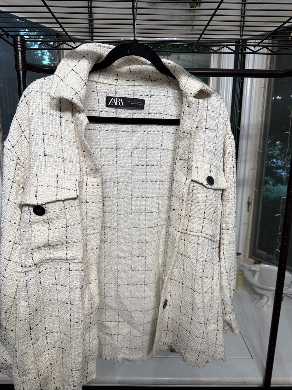 Zara Cream Tweed Check Shacket Jacket